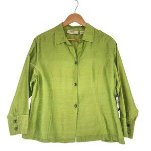 Anü By Natural Womens XL Chartreuse Green Raw Silk Button Up 3/4 Sleeve Shirt